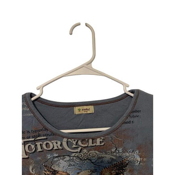 Cactus Womens Size Large Vintage Y2k Graphic Front Back Motorcyle Speedway Tee T - Picture 3 of 4